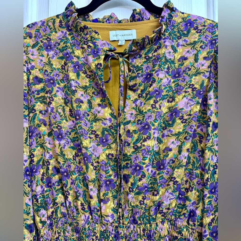Lost + Wander Mauve Medley Purple Floral Mini Dress (Long Sleeve) - SIZE M - Picture 5 of 15